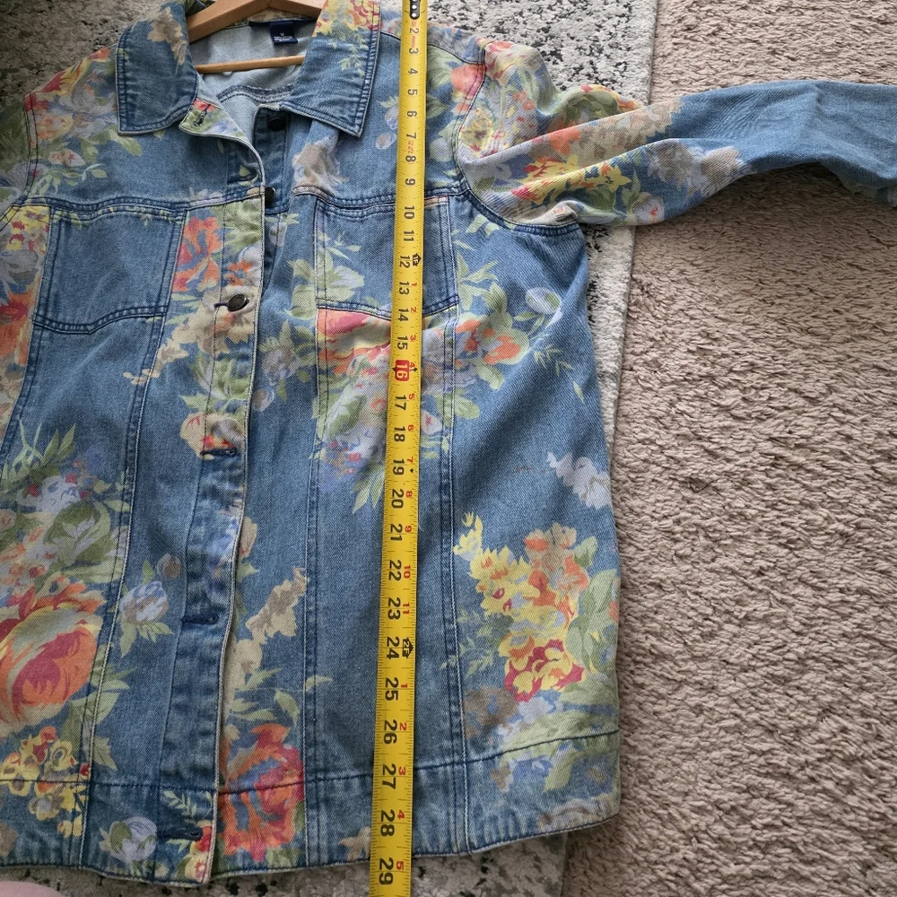 Vintage Susan Graver Denim Jacket Shacket Womens Size 1x Floral Cotton Boho
